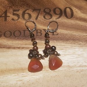 Black pearl and orange agate earring